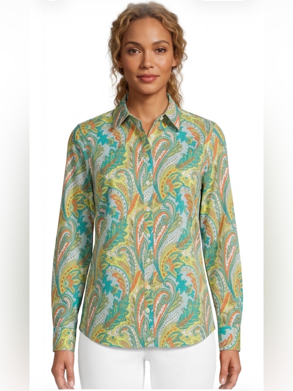 Lands' End Women’s Multicolor Paisley Button-Down Shirt SZ 12P